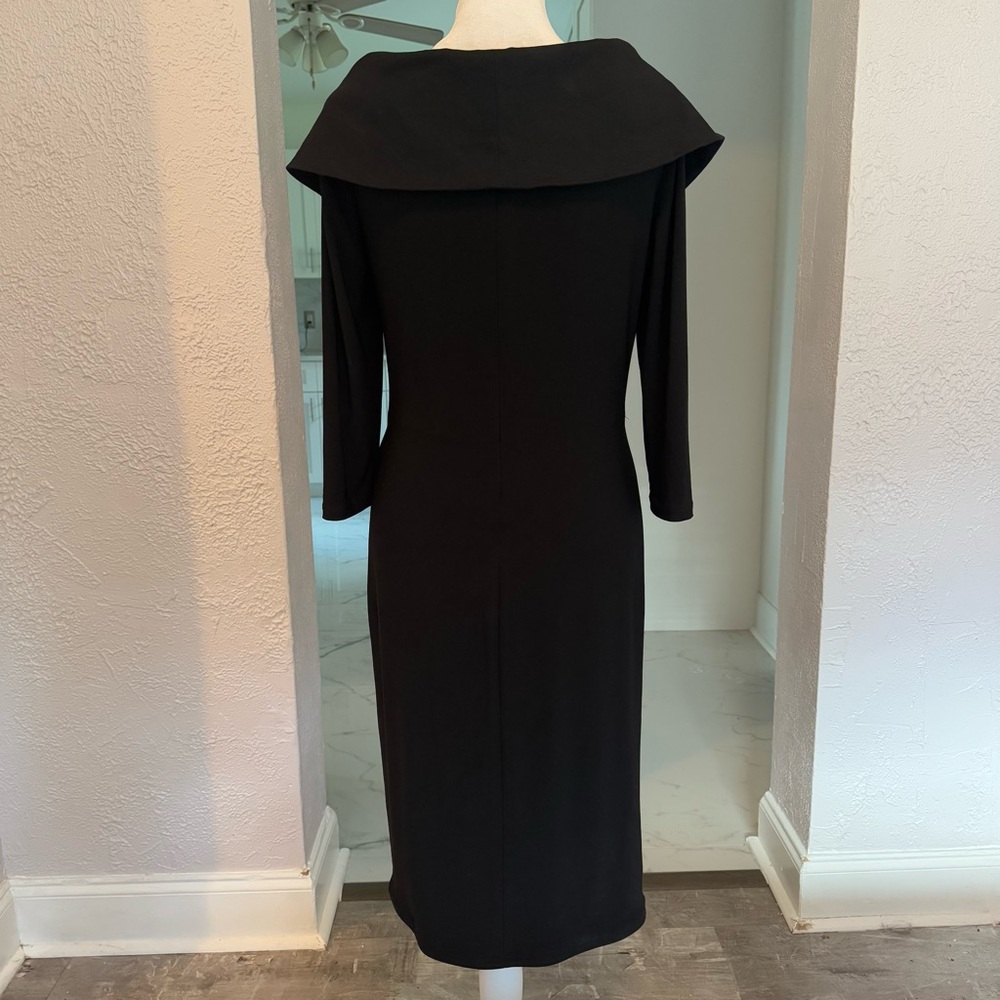Adrianna Papell Dress Size 10 Black Stretchy Tuxedo Collar Party Cocktail - Picture 11 of 12